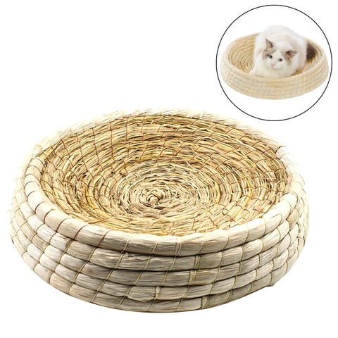 15.75'' Comfortable Round Straw Cat Dog Nest Bed