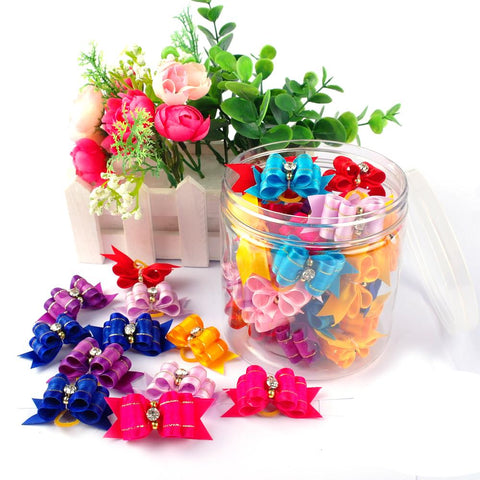 20/50/100 Pieces Dog Hair Bows with Rubber Bands