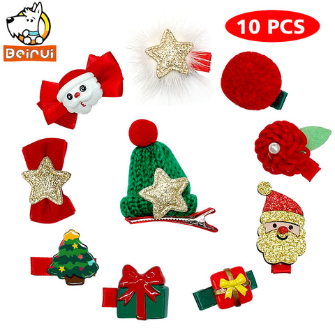 10pcs Christmas Dog Handmade Hair Clips