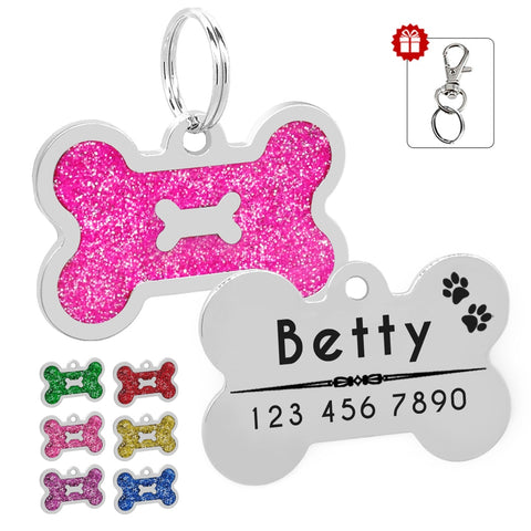 Glitter Personalized Dog ID Tag Customized Bone Shape