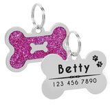 Glitter Personalized Dog ID Tag Customized Bone Shape